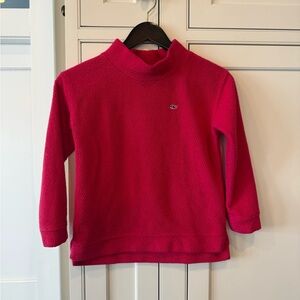 Vineyard Vines Girls' Bright Pink Fleece Mock Neck Pullover